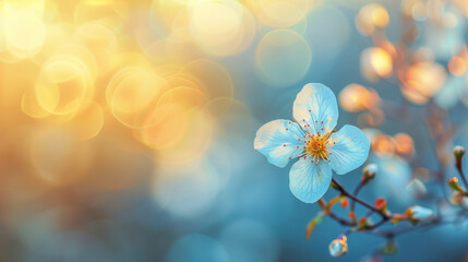 Wall Mural - Single cherry blossom in full bloom with dreamy bokeh background