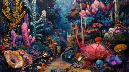 Wall Mural - An alien jungle with strange, colorful plants and creatures. 
