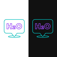 Canvas Print - Line Chemical formula for water drops H2O shaped icon isolated on white and black background. Colorful outline concept. Vector