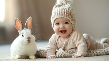 Wall Mural - little child with bunny ears