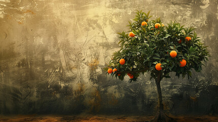 Beautiful orange tree against artistic textured background