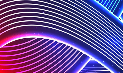 Wall Mural - abstract mesmerizing 3d neon stripes light lines background. purple violet pink lines glowing in ult