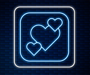 Sticker - Glowing neon line Heart icon isolated on brick wall background. Romantic symbol linked, join, passion and wedding. Happy Valentines day. Vector