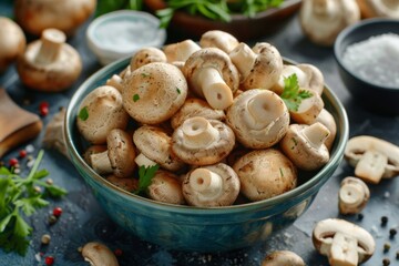 Fresh Button Mushrooms in a Bowl