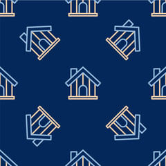 Canvas Print - Line Farm house icon isolated seamless pattern on blue background. Vector