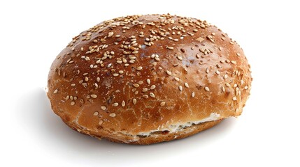 Wall Mural - Rye bun with a crunchy texture on a plain white background