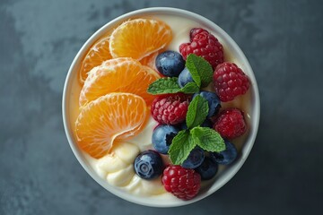 Sticker - Fruit Yogurt Bowl with Fresh Berries and Tangerine Slices