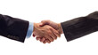 © Oleksandr - A businessman negotiating a deal with a handshake against a solid white background