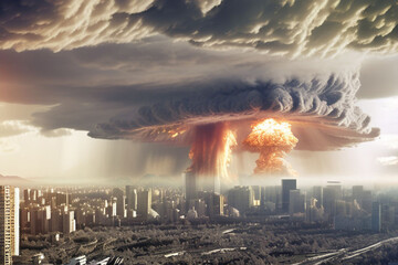 Poster - huge-natural-disaster-or-nuclear-explosion-mushroom-cloud-effect-over-city-skyline-for-apocalyptical