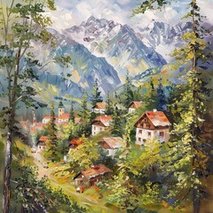 Wall Mural - town in the mountains