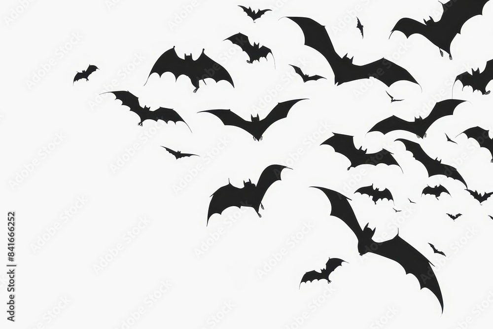 Modern and PNG images of a group of black flying bats on transparent ...