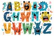 © Mark - Illustration of a cartoon monster alphabet in watercolor with colorful doodles and a crazy font character