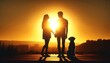 © monkik. - An image of a silhouette of a couple with a dog against a bright sunset background