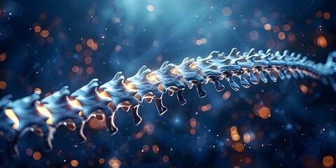 Closeup image of human spine on dark background emphasizing medical technology. Concept Medical Technology, Human Anatomy, Spine Closeup, Dark Background, Healthcare Concept