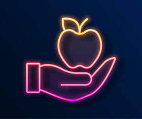 Canvas Print - Glowing neon line Apple icon isolated on black background. Excess weight. Healthy diet menu. Fitness diet apple. Vector