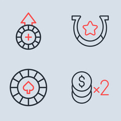 Wall Mural - Set line Horseshoe, Casino chips, with dollar and icon. Vector