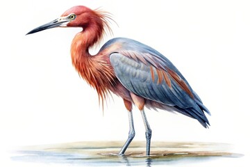 Wall Mural - Reddish egret watercolor on white background, bird, wildlife, painting, art, watercolor, colorful, elegant, nature, feathers, beauty, design,isolated, animal, ornithology, wild, tropical