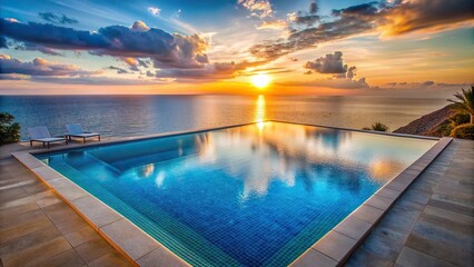 Wall Mural - Top view of clear swimming pool on vacation at sunset, swimming pool, clear water, vacation, top view, sunset, background, relaxation, travel, summer, luxury, resort, tropical, tranquil