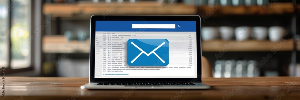 Laptop displaying email management, sending and receiving messages for ...