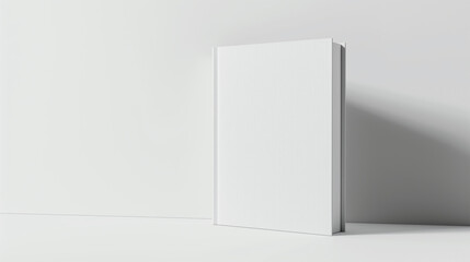 White blank book standing against white background. Scene perfect for mockup or minimalist design concept