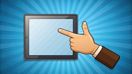 Wall Mural - Cartoon hand pointing at touch screen with business hand index finger ,  rendering, cartoon hand, pointing, touch screen, button, technology, digital, gesture, business, index finger