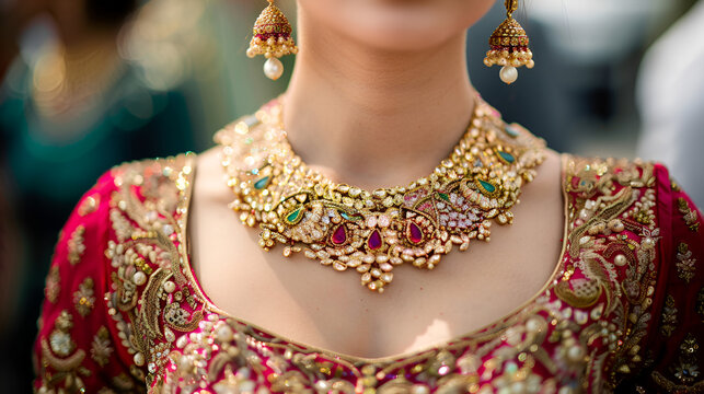 Indian bride preparing for her wedding ceremony with bright jewelry and detailed garments, Embarking on a journey of love and togetherness
