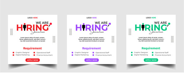 Wall Mural - We are hiring recruitment open job vacancy design vector social media post banner template or web banner layout
