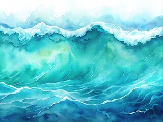 Wall Mural - Gradient watercolour painting with turquoise and blue sea waves, watercolor, painting, gradient, turquoise, blue, sea waves, ocean, abstract, art, background, texture, artistic,fluid, tranquil