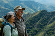 © AI_images - a Hispanic retired couple enjoying a scenic mountain hike