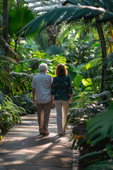 Wall Mural - a Hispanic retired couple exploring a botanical garden