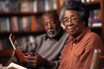 Wall Mural - an African American retired couple attending a book club meeting