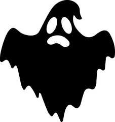 Wall Mural - Ghost icon flat Vector. Halloween concept, Cartoon Ghost, black ghost with eyes, spooky character, ghoul or spirit monsters silhouette with spooky faces. Horror holiday flying phantoms or nightmare