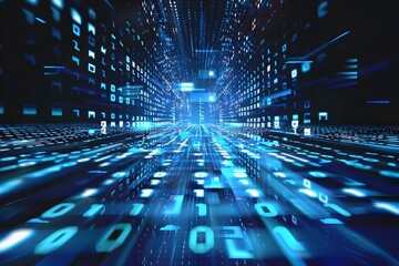 Wall Mural - futuristic digital landscape with flowing data streams and interconnected networks