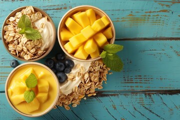 Sticker - Fresh Tropical Breakfast Bowls with Mango and Yogurt