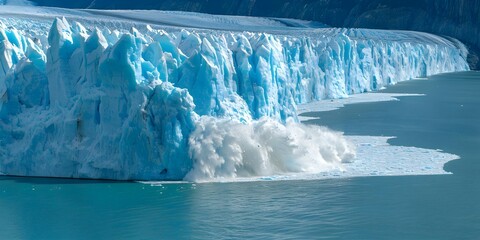 Wall Mural - Real-time photos capturing glaciers melting due to carbon emissions as a symbol of global warming. Concept Climate Change, Global Warming, Environmental Crisis, Glacier Melting, Carbon Emissions