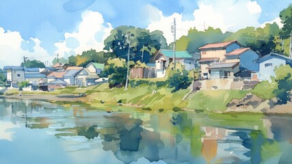 Wall Mural - 懐かしい土手の風景_1