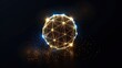 © Erin - a sphere composed of golden illuminated lines and dots on a dark background, futuristic digital business template background