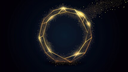 a ring composed of golden illuminated lines and dots on a dark background, futuristic digital busine