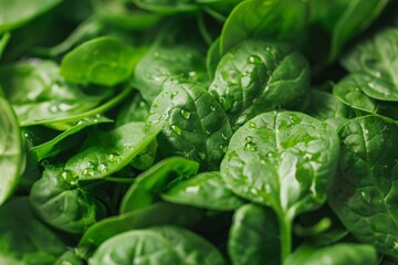 Wall Mural - Close-Up of Genetically Modified Fresh Spinach Leaves in a Bowl for Salads and Healthy Dishes