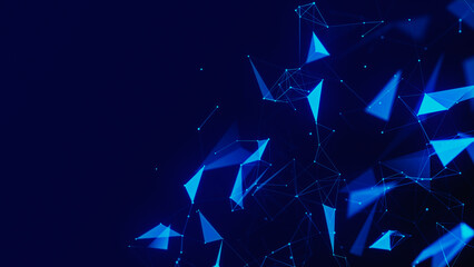 Wall Mural - Abstract digital connection moving dots and lines. Technology background. Network connection structure. Digital background. Colored polygonal space. 3D rendering.