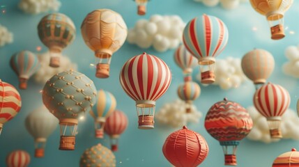 illustration of hot air balloons on blue ai generated