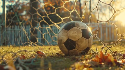 Soccer ball scores a goal on the net AI generated