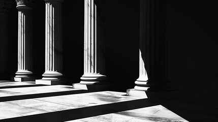 Wall Mural - dramatic stone pillars casting ornate shadows black and white architectural concept illustration
