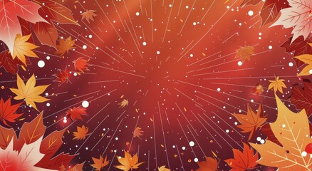 Wall Mural - Red And Yellow Autumn Leaves On A Sunburst Background