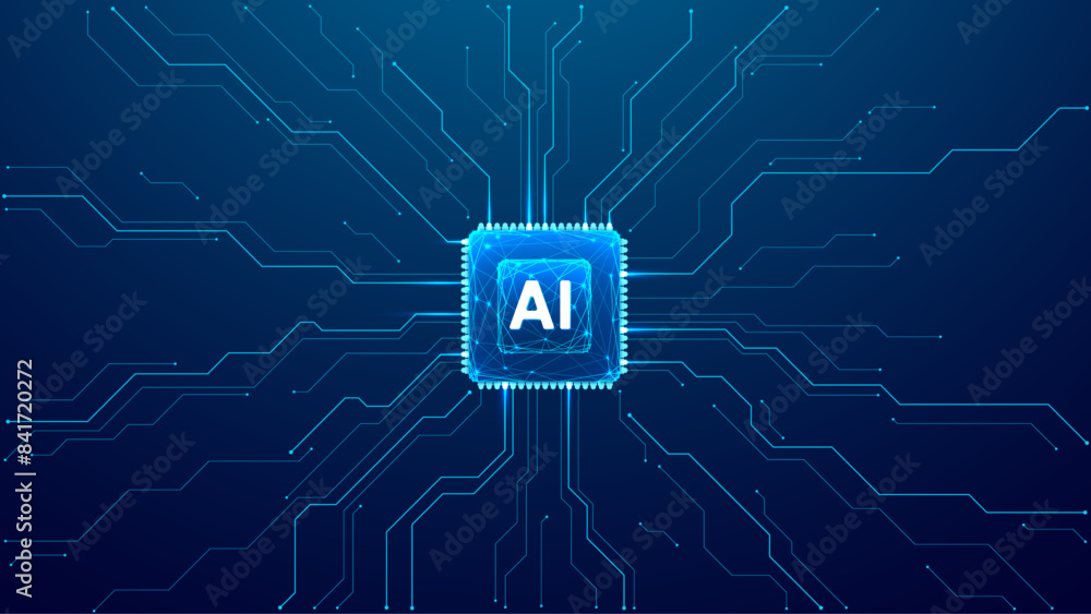 AI chip background on technology blue background. Circuit board. Ai ...