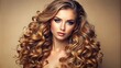 © DigitalArt Max - Glowing facial skin and flawless curly long hair, symbolizing ideal beauty standards, against a soft beige backdrop, evoking feelings of serenity and elegance in the realm of cosmetology.