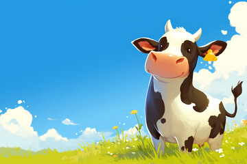 Wall Mural - cute cow animal, cartoon style, vector 3d rendering