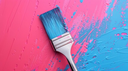 Wall Mural - Vibrant pink and blue paintbrush strokes on a wall surface. abstract coloring art background.