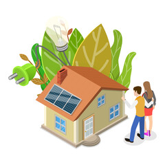 Wall Mural - 3D Isometric Flat Illustration of Sustainable and Renewable Energy, Innovative Green Technologies. Item 3