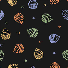 Wall Mural - Seamless pattern with colorful cupcakes